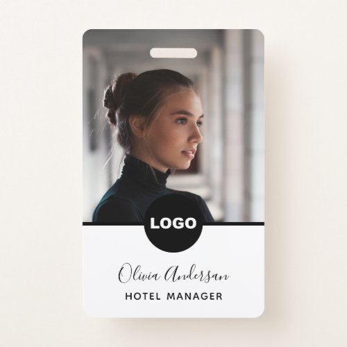 Employee Photo ID Company Logo QR Code Black Grey Badge