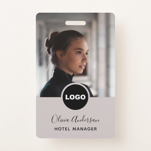 Employee Photo ID Company Logo QR Code Grey Black Badge