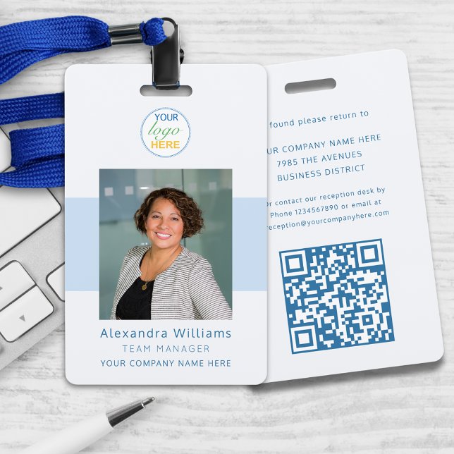 Employee photo ID Company Logo QR Code Security Badge (Custom employee photo ID your logo here and QR code Security badge modern professional lanyard )