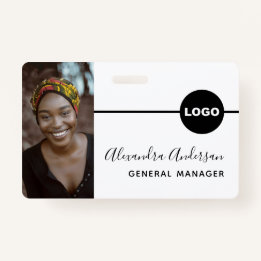 Employee Photo ID Company Logo QR Code White Black Badge