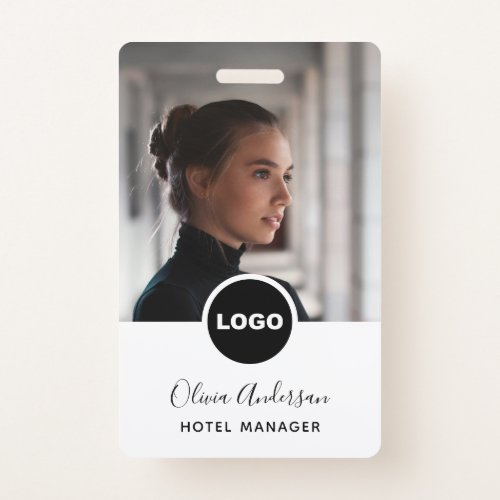 Employee Photo ID Company Logo QR Code White Black Badge