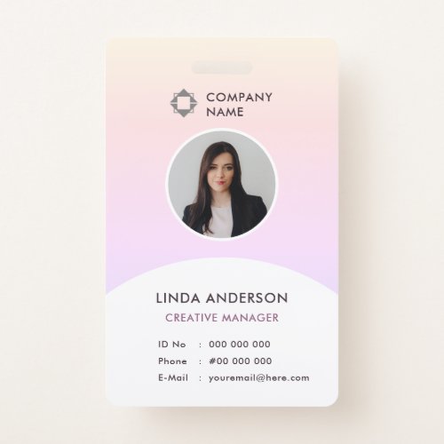 Employee Photo ID Company Logo White Pink Gray Badge