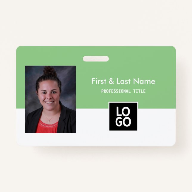 Employee Photo ID Company Personalized Mint Green Badge (Front)
