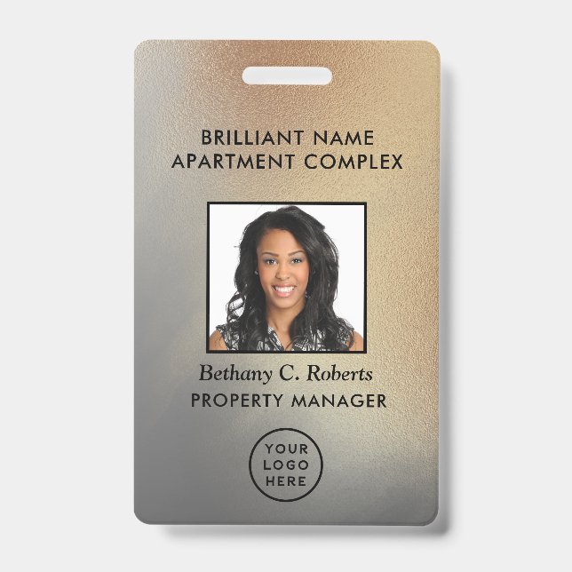 Employee Photo ID Gold Gray Personalized  Badge (Front)