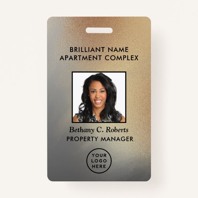 Employee Photo ID Gold Gray Personalized  Badge (Front)