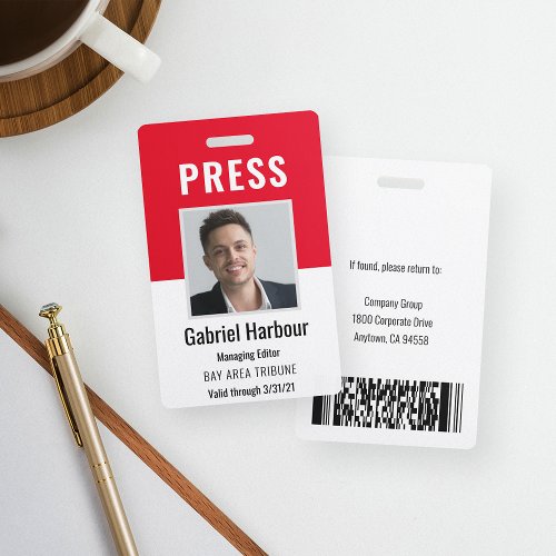 Employee Photo ID Journalist Press Pass Badge