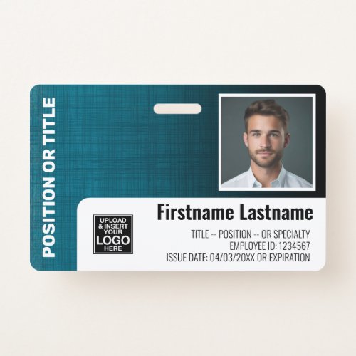 Employee Photo ID logo bar code modern linen blue Badge