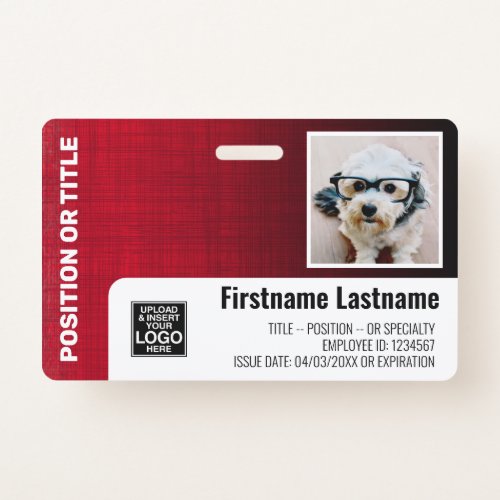 Employee Photo ID logo bar code modern linen red Badge