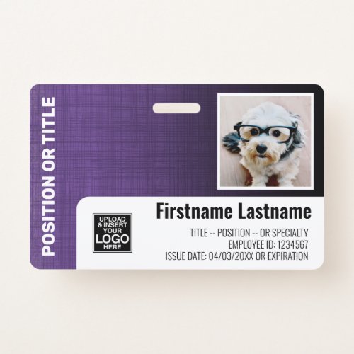 Employee Photo ID logo barcode modern linen purple Badge