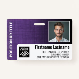 Employee Photo ID logo barcode modern linen purple Badge
