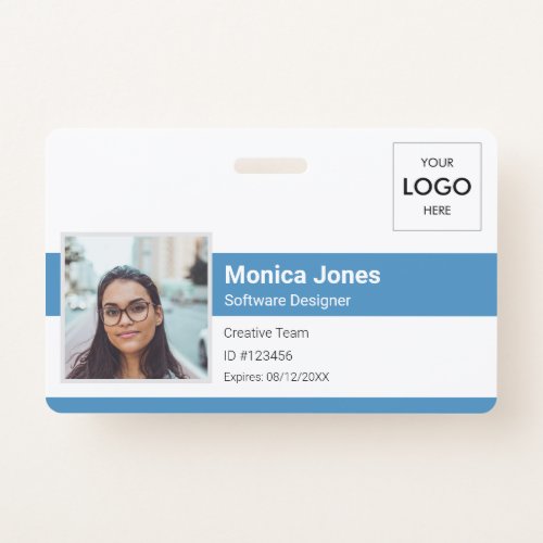 Employee Photo ID Logo QR Code Blue Badge