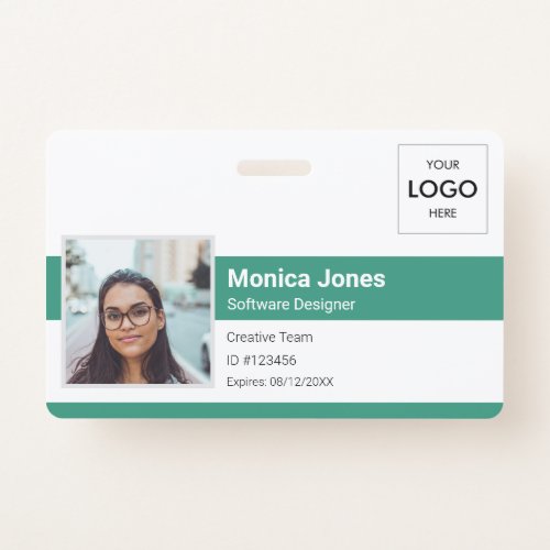Employee Photo ID Logo QR Code Green Badge