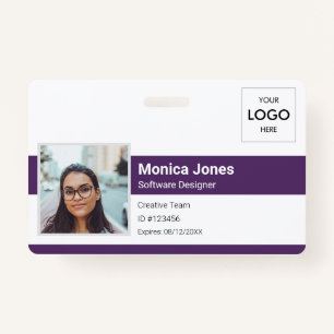 Employee Photo ID Logo QR Code Purple Badge
