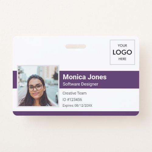 Employee Photo ID Logo QR Code Purple Badge