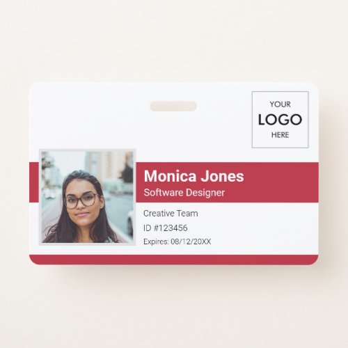 Employee Photo ID Logo QR Code Red Badge