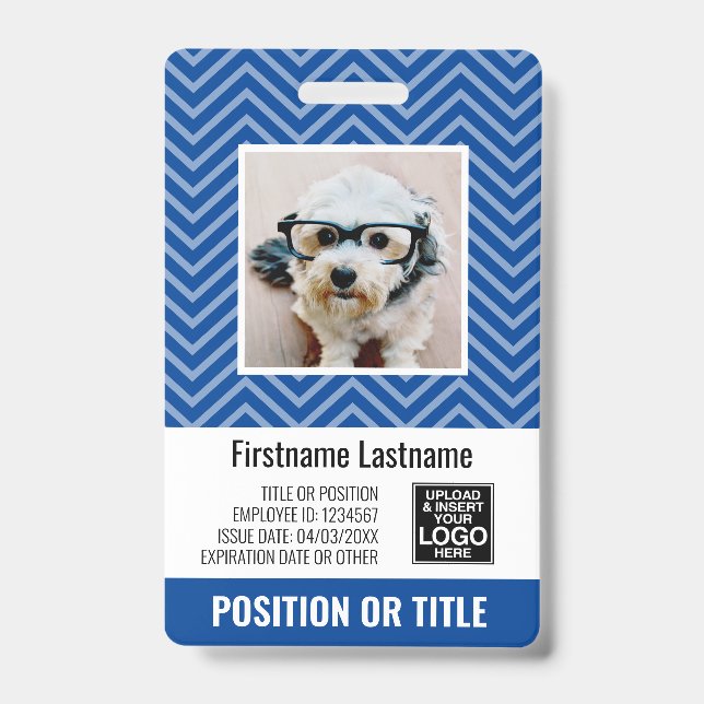 Employee Photo ID - modern chevron, logo, bar code Badge (Front)