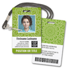 Employee Photo ID - modern mandala, logo, bar code Badge