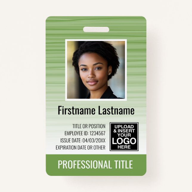 Employee Photo ID - modern stripes, logo, bar code Badge (Front)