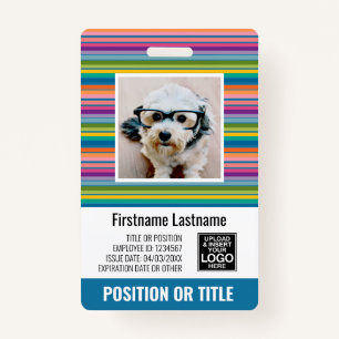 Employee Photo ID - modern stripes, logo, bar code Badge