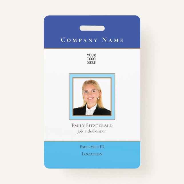 Employee Photo ID Name Logo Blue Gold Badge (Front)