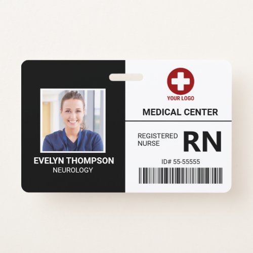 Employee Photo ID Name Tag Hospital Medical Black Badge