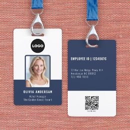 Employee Photo ID Navy QR Code Company Logo Badge