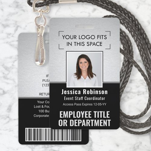 Employee Photo ID QR Barcode Logo Silver Black Badge