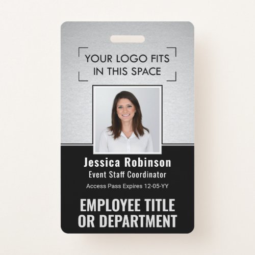 Employee Photo ID QR Barcode Logo Silver Black Badge
