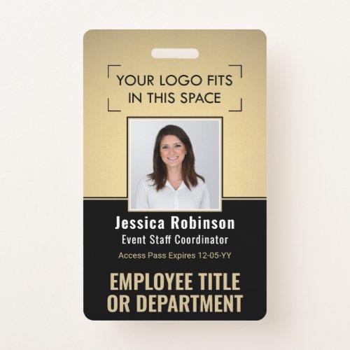 Employee Photo ID QR Barcode Your Logo Black Gold Badge