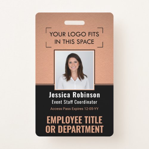 Employee Photo ID QR Barcode Your Logo Copper Badge