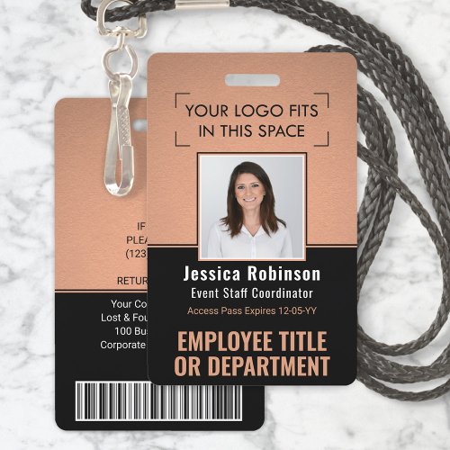 Employee Photo ID QR Barcode Your Logo Copper Badge