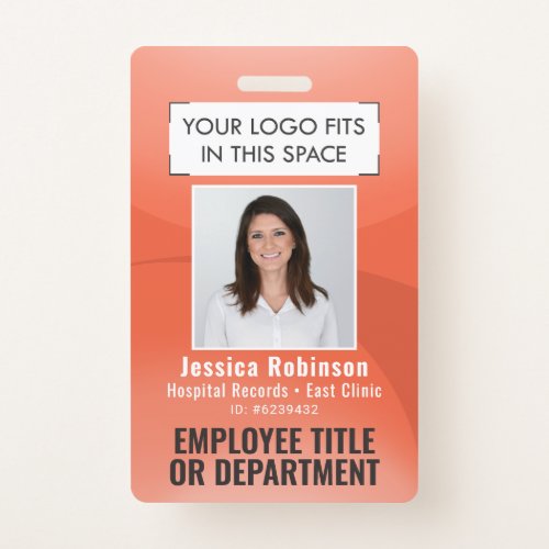 Employee Photo ID QR Barcode Your Logo Orange Arc Badge