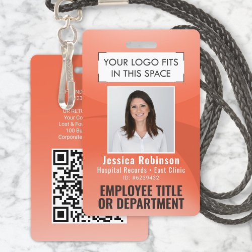 Employee Photo ID QR Barcode Your Logo Orange Arc Badge