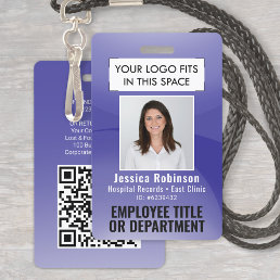 Employee Photo ID QR Barcode Your Logo Purple Arc Badge