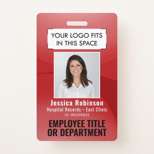 Employee Photo ID QR Barcode Your Logo Red Arc Badge