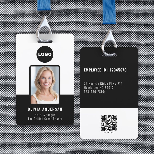 Employee Photo ID QR Code Company Logo Security Badge (Black Employee Photo ID Qr Code Company Security Badge)