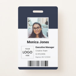 Employee Photo ID QR Code Dark Blue Badge | Zazzle