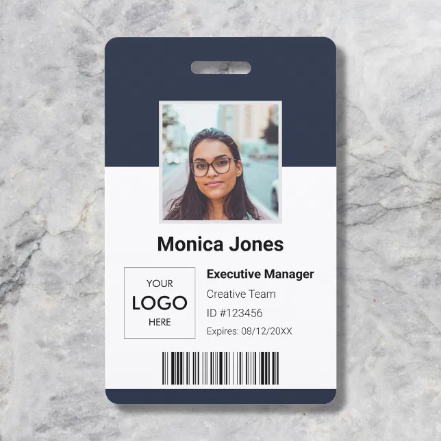 Employee Photo ID QR Code Dark Blue Badge | Zazzle