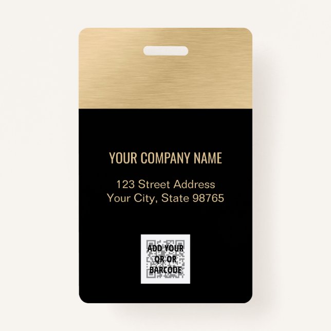 Employee Photo ID QR Code Logo Black Brushed Gold Badge