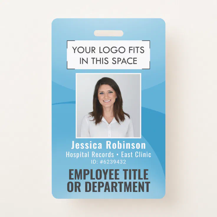 Employee Photo ID QR Code Logo Turquoise Blue Arc Badge | Zazzle