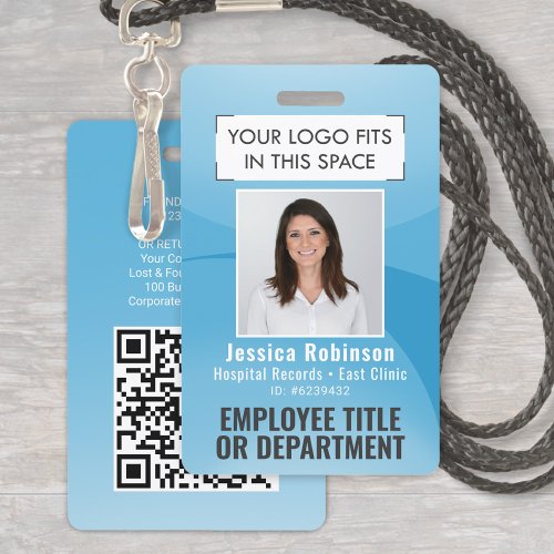 Employee Photo ID QR Code Logo Turquoise Blue Arc Badge