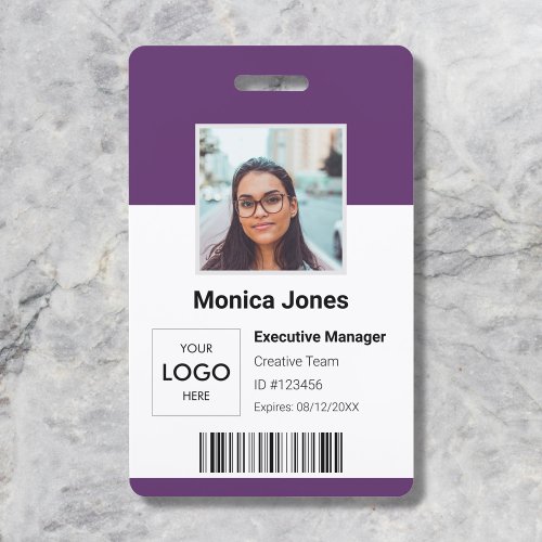 Employee Photo ID QR Code Purple Badge