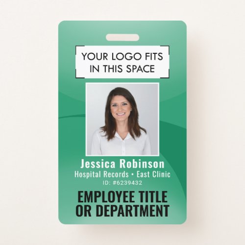 Employee Photo ID QR Code Your Logo Green Arc Badge