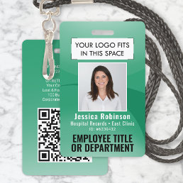 Employee Photo ID QR Code Your Logo Green Arc Badge