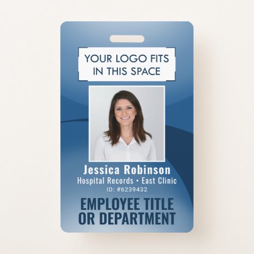 Employee Photo ID QR Code Your Logo Navy Blue Arc Badge