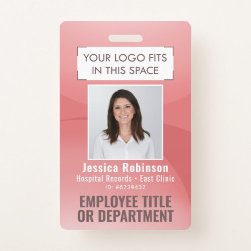 Employee Photo ID QR Code Your Logo Pink Arc Badge