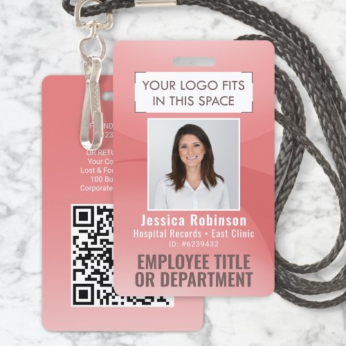 Employee Photo ID QR Code Your Logo Pink Arc Badge