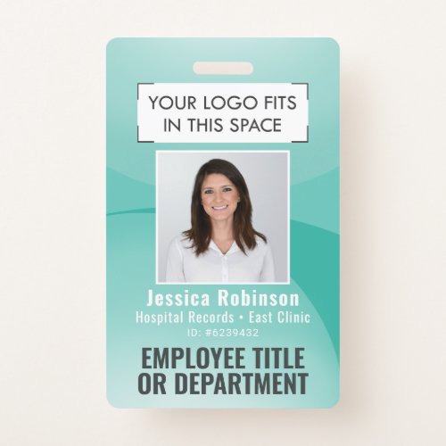 Employee Photo ID QR Code Your Logo Teal Blue Arc Badge