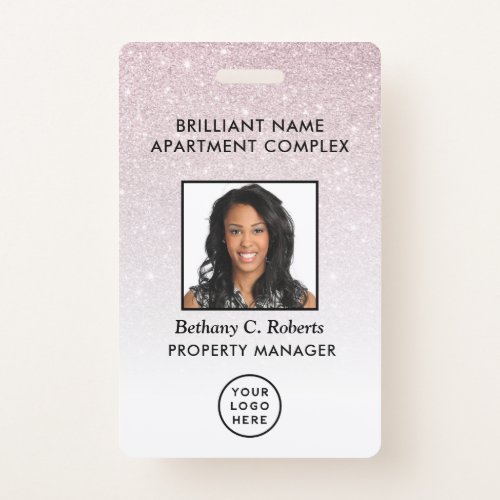 Employee Photo ID Rose Gold Glitter Ombre Badge