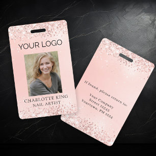 Employee Photo ID Rosegold Glitter Salon Badge
